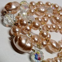 Chunky Glass Pearls 38&quot; Necklace Beige Baroque Shape With Crystals QVC Designer - £37.17 GBP