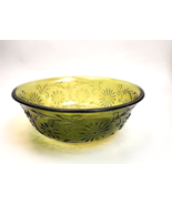 Mid-Century Avocado Green Candy Dish Round Glass Bowl  Daisy Pattern FTD... - $13.85