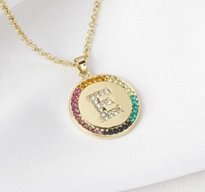 1.10Ct Multi Color Lab Created Diamond Letter &quot;E&quot; Pendant 14k Yellow Gold Plated - £112.44 GBP