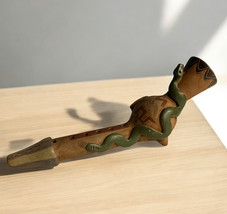 Vintage AZTEC MAYAN POTTERY FLUTE SERPENT Head terra-cotta clay Snake - £28.37 GBP