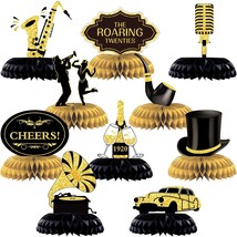 10 Pieces Roaring 1920&#39;S Party Honeycomb Centerpiece Decorations Black And Gold  - £22.72 GBP