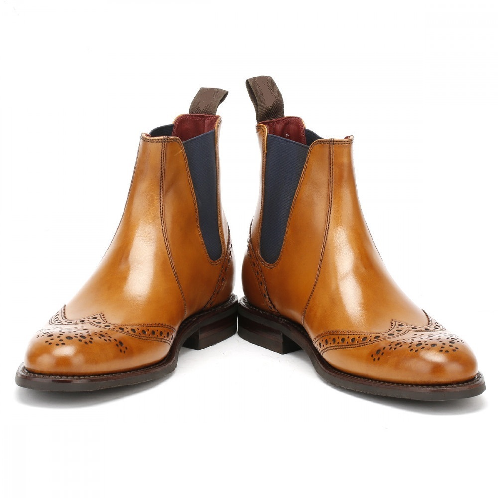 NEW Handmade Mens Wingtip Brogue Chelsea Leather Boots, Men Tan Chelsea Boots