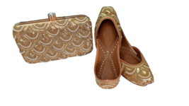 Womens matching ethnic Golden Bellies &amp; clutch combo Valentine Gift US 6-10 DLY - £39.25 GBP