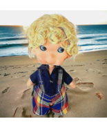 Vtg 1960s Herman Pecker 9&quot; Doll with Ball Jointed Head, Blond Hair Plaid... - £15.14 GBP