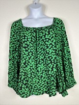 Ava &amp; Viv Womens Plus Size 3X Blk/Green Polka Dot Tie-Back Top 3/4 Sleeve - £11.86 GBP