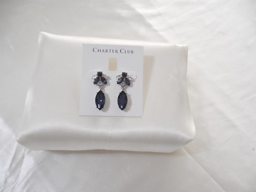 Charter Club 1-3/8&quot; SilverTone Crystal &amp; Blue Stone Drop Earrings D148 $24 - £10.78 GBP