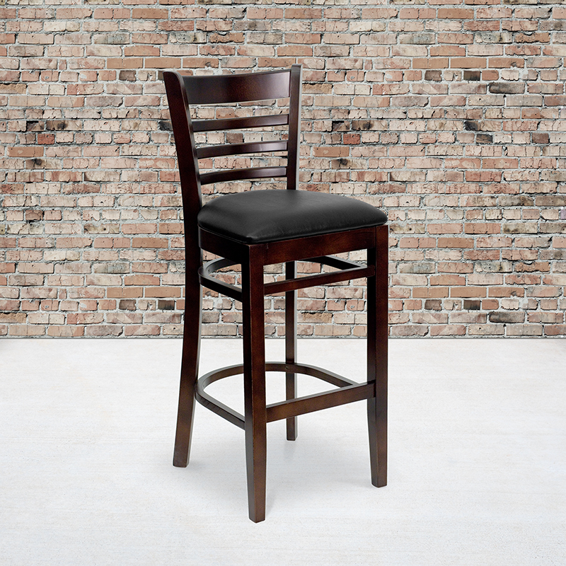 Walnut Wood Stool-Blk Vinyl XU-DGW0005BARLAD-WAL-BLKV-GG