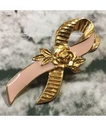 Vintage Avon Breast Cancer Awareness 1996 Pink Ribbon Brooch Pin Goldtone - £7.92 GBP