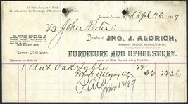 1889 J ALDRICH FURNITURE Jamestown NY Antique Billhead Document Upholstery - $5.99