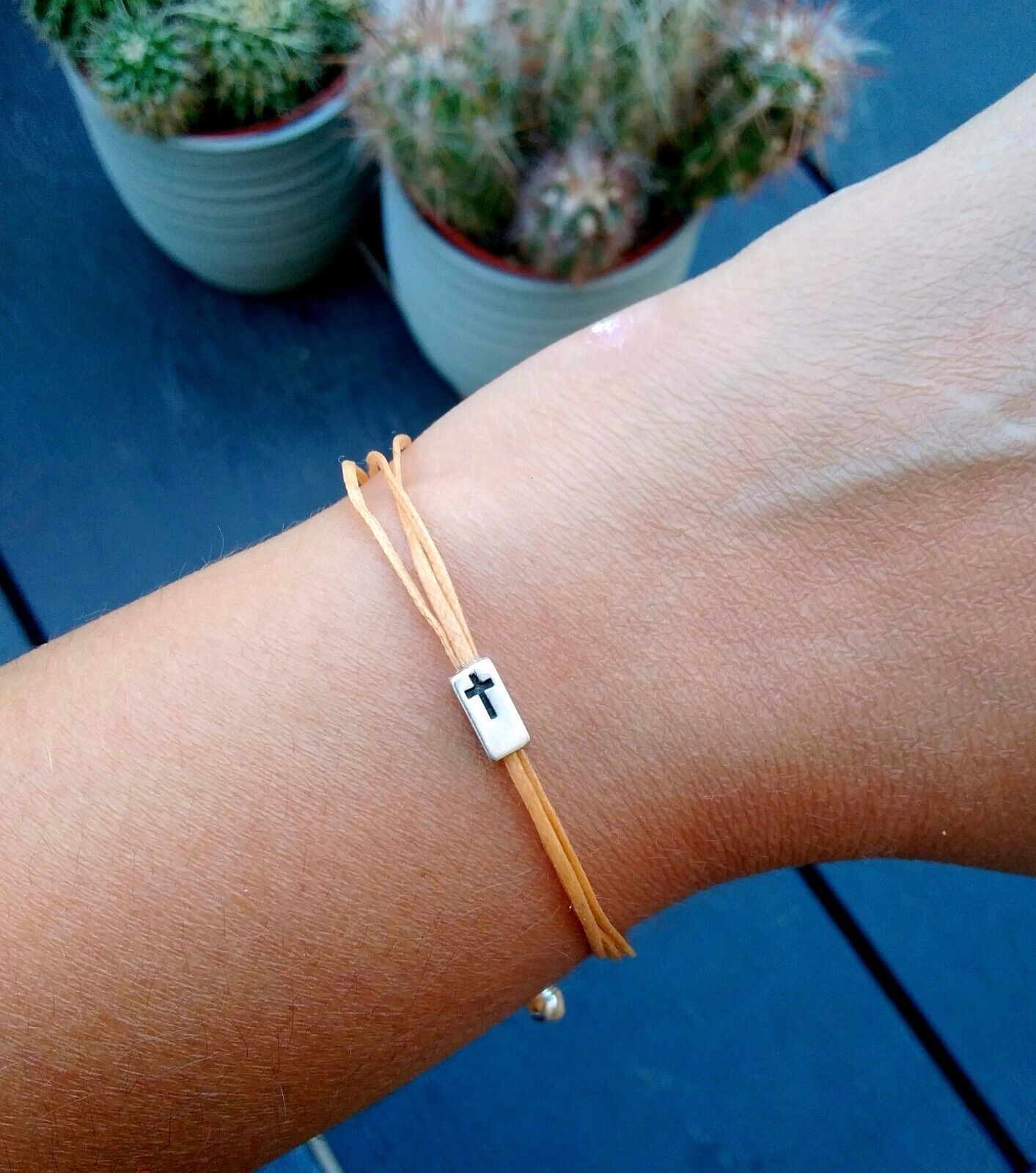 Cross bracelet Men Handmade adjustable  salmon string bracelet Mens jewelry - $6.83