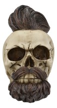 Bearded Skull with Stylish Haircut and Curled Mustache Figurine Halloween Decor - £19.55 GBP