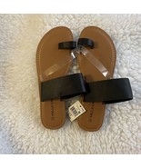 Falls Creek Slip On Sandals Flip Flops toe~ Womens Size 8M ~ Black &amp; Bro... - £13.03 GBP