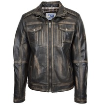 Men&#39;s Zip Fastening Urban Biker Style Sheep Nappa Leather Jacket Rub Off DR560 - £158.14 GBP