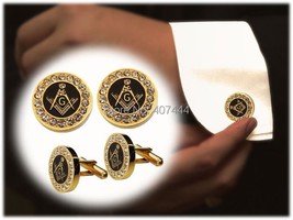 2PCS Free Shipping Hot Sales Golden Two-Tone Stainless Steel Masonic Men&#39;s CuffL - £30.83 GBP