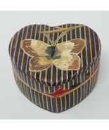 Ring Box Art Deco Italian Striped Butterfly Heart Shaped Lined Antique - $18.95