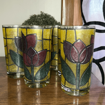 Vintage Stain Glass Colored Tulip Drinking Glasses Set 6 - £29.95 GBP