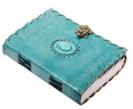 Antique Leather diary Notebook with Stone Writing Diary Sketch Book With lock - £18.34 GBP