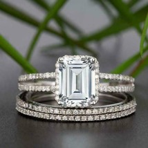 2Ct Emerald Cut Diamond Engagement Wedding Ring Set 14k White Gold Over - £80.03 GBP