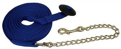 Primary image for English or Western Horse 25' Flat Cotton web Lunge Line w/Brass Chain + Snap Blu