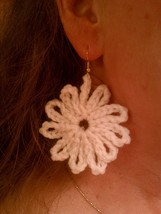 Handmade Crochet Flower Earrings French Hook  - £8.01 GBP