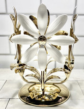 Bath & Body Works White Daisy Flower Single Wick Gold Pedestal Candle Holder NEW - $25.15