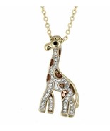 Crystal Kingdom Gold Tone Giraffe Pendant Necklace 15-17&quot; Chain In Jewel... - £11.59 GBP