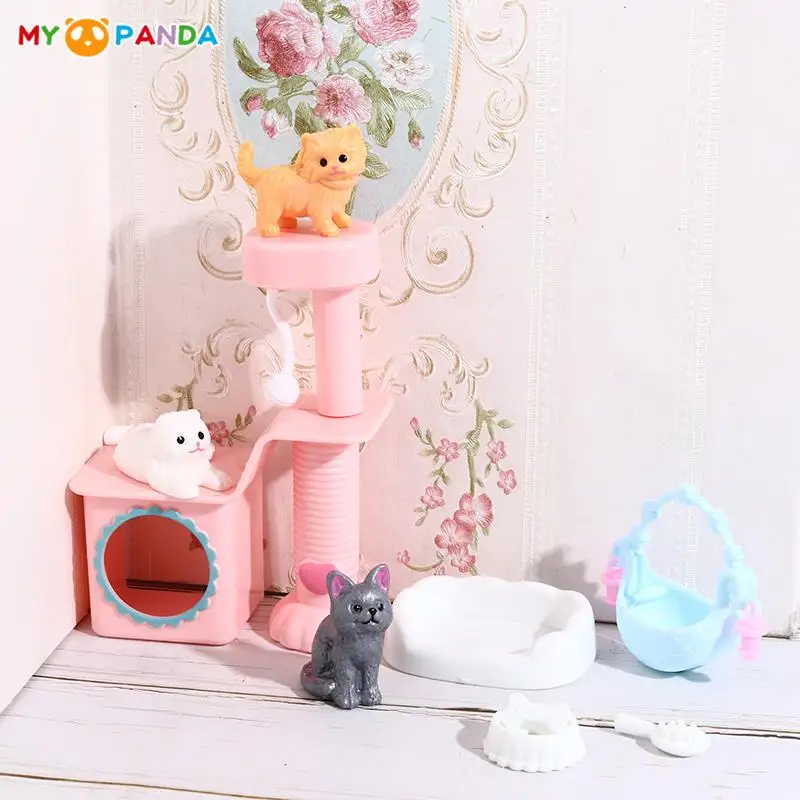 1Set Dollhouse Cute Pet Cat Climbing Frame Cattery Kids Play House Toy Dollhouse - £9.55 GBP