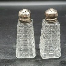 Vintage Chrome Cap Square Block Salt &amp; Pepper Clear Glass Shaker Set - $13.84