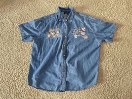 Vintage Solutions Women&#39;s Embroidered Denim Shirt, blue Short Sleeve, Size 2X - £14.93 GBP