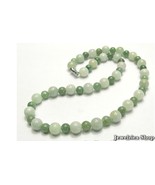 Vintage Natural  Green Jade Round Bead Necklace - £19.65 GBP