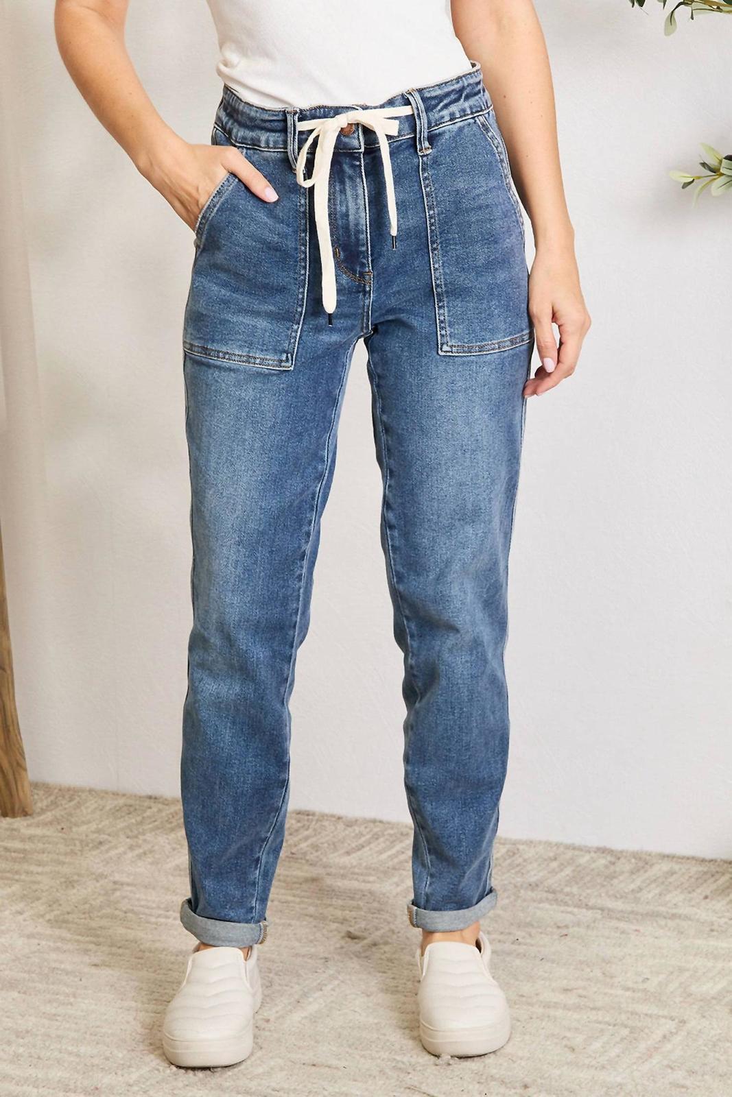 Judy Blue High Waist Non Distressed Drawstring Denim Joggers Medium-Wash - $49.00