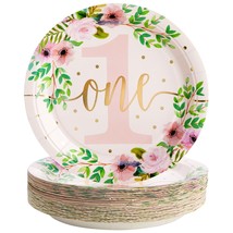 48 Watercolor Floral Paper Plates For Girl Baby First Birthday Party Supplies - £27.17 GBP