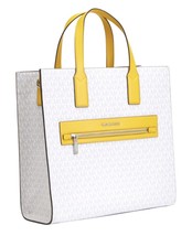 NWB Michael Kors Large NS Signature Tote White Yellow 35T0SY9T7B $398 Dust Bag Y - £85.99 GBP