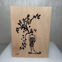 SWR L7 Asian Woman Simply Wood And Rubber Stamp 2002 Standing By Tree 5&quot; x 3.75&quot; - £11.72 GBP