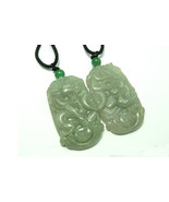 A Pair Natural natural  Green Dragon Phoenix Jade charm Pendant - $29.99