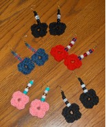 Crochet Flower and Bead Handmade Earrings Different Colors  - £7.99 GBP