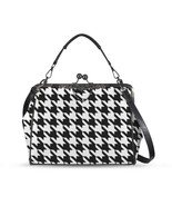 Black White Houndstooth Kisslock Crossbody Shoulder Bag - $55.34 CAD