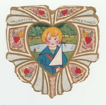 Vintage Valentine Card Boy and Toy Sailboat 1920&#39;s Front and Back Does Not Open - £7.11 GBP