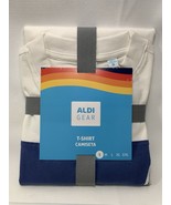 ALDI GEAR White Color Block Crew Neck Relaxed Boxy Fit Logo T-SHIRT Unis... - $315.51 MXN