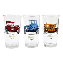 Vintage HAZEL ATLAS 1900&#39;s Antique Car 10 oz Drinking Glasses Tumblers Set of 3 - £10.01 GBP