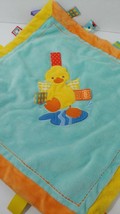 Taggies duck splashing puddle aqua blue baby security blanket satin back FLAW - $32.66
