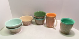 7 Vintage Raffia Straw Insulated Plastic Assorted Bowl Cup Mug 12 oz Soup Coffee - £14.85 GBP