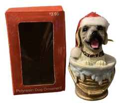 Labrador Dog w/Santa Hat in Bucket Christmas Ornament 4&quot; x 2.5&quot; Polyresin - £7.07 GBP