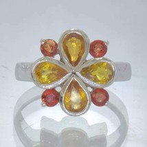 Yellow Red Sapphire 925 Silver Ring size 8.25 Geometric Clover 8 Gem Design 51 - £85.71 GBP