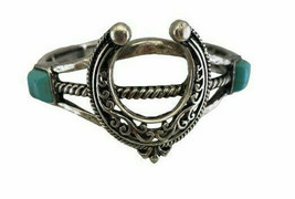 South Western Silver Bracelet with Horseshoe Design and Turquoise Stones 7&quot;- 9&quot; - £11.80 GBP