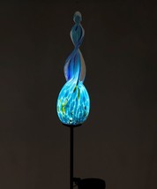 Abstract Solar Garden Stake Blue Glass Metal Double Pronged 29" High Sunlight image 2