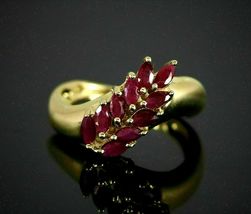 Marquise Cut 0.65 CT Ruby In 14K Yellow Gold Over Unique Wedding Engagement Ring - £81.60 GBP