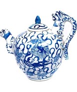 Chinois Bleu &amp; Blanc Porcelaine Théière Multiple Dragons Fleurs Signé * / - $6,282.71 MXN