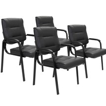 Set Of 4 Leather Guest Chairs Waiting Room Desk Side Reception Chairs Black - £223.49 GBP