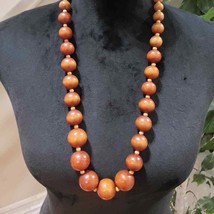 Vintage Chunky Wooden Painted Bead Necklace Burnt Brown Boho Ethnic - £22.38 GBP